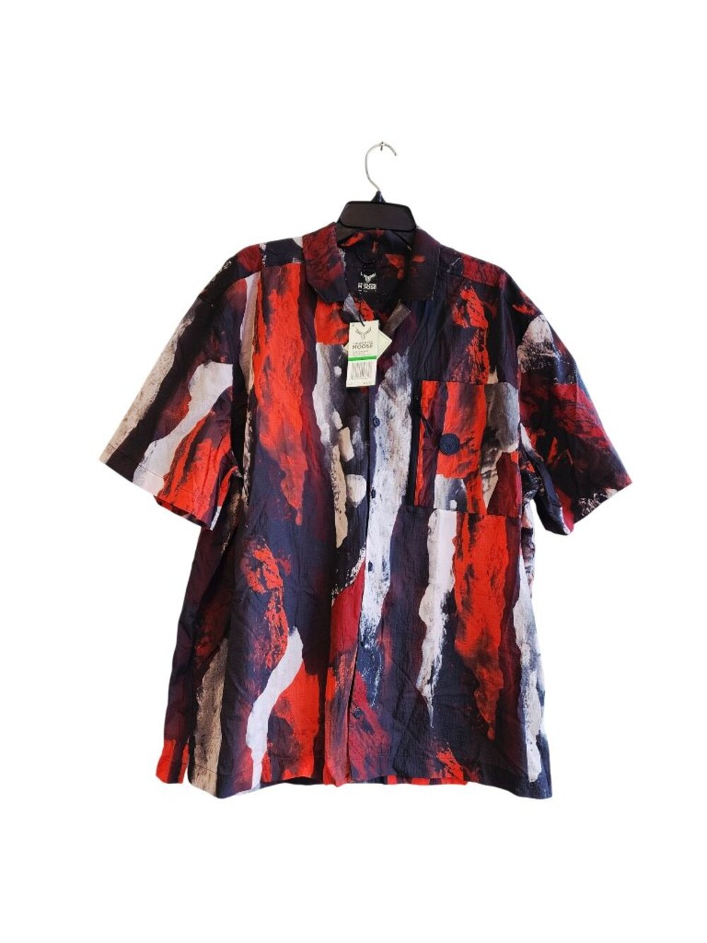 Cross Eyed Moose Mens Outdoor Abstract Print Button-Up Shirt Large Red Black